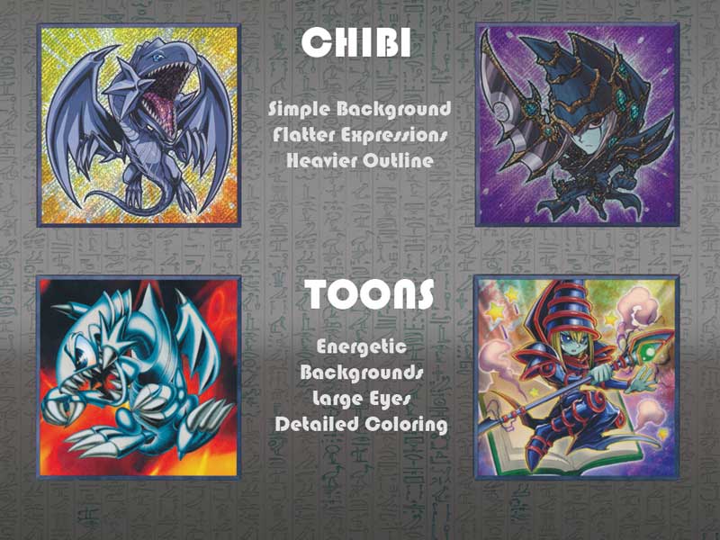 Comparison of Chibi and Toon Art styles in Yu-Gi-Oh TCG