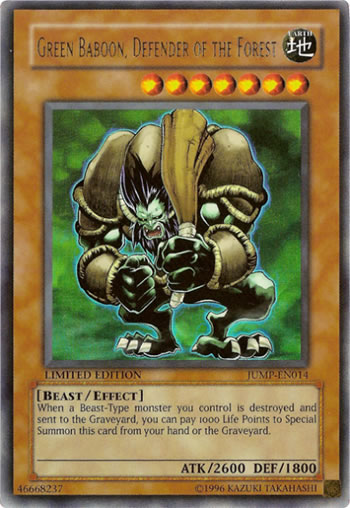 Yu-Gi-Oh Card: Green Baboon, Defender of the Forest